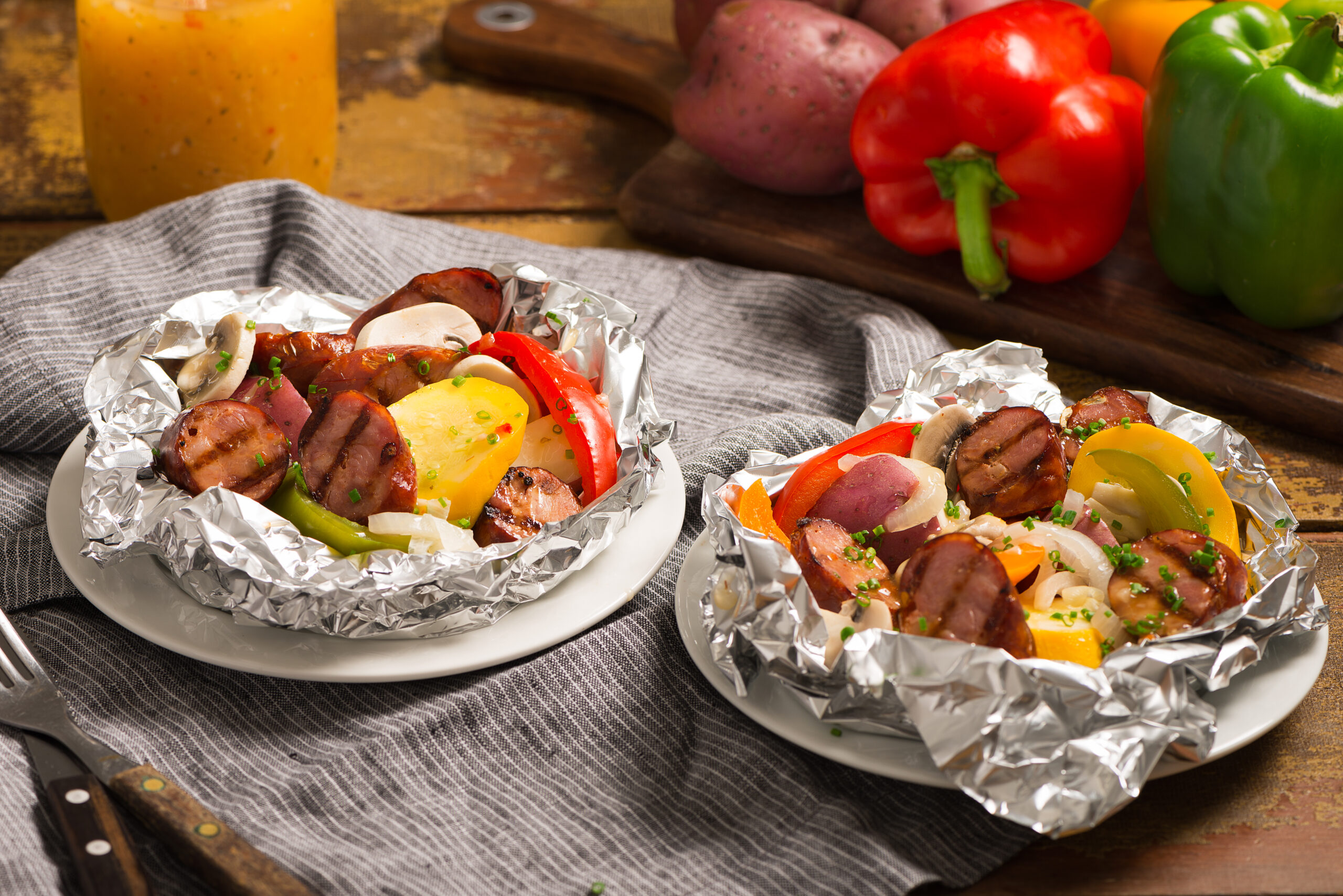 Grilled Kielbasa and Mixed Veggie Packs